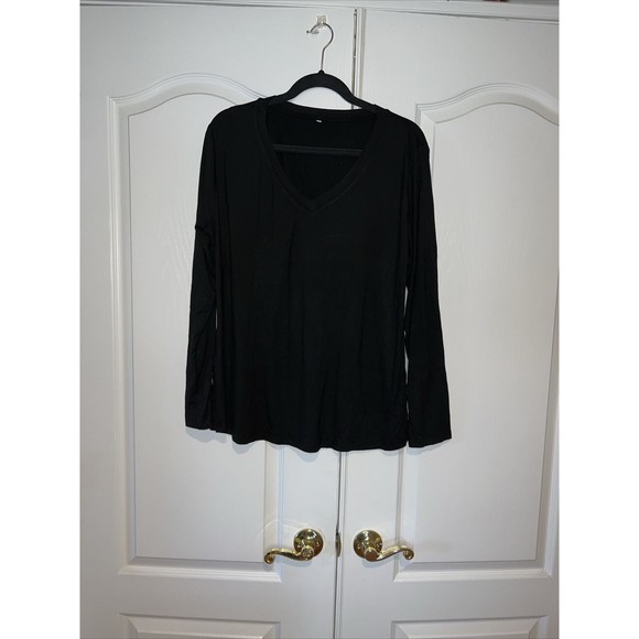 Women's V Neck Long Sleeve T Shirt Stretch Soft Basic Plain Layering Top XL - Picture 2 of 8